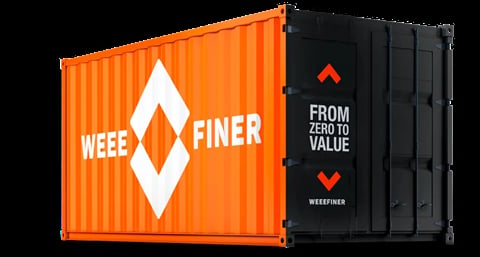 Orange and black shipping containers with Wee Finer branding and From Zero to Value tagline
